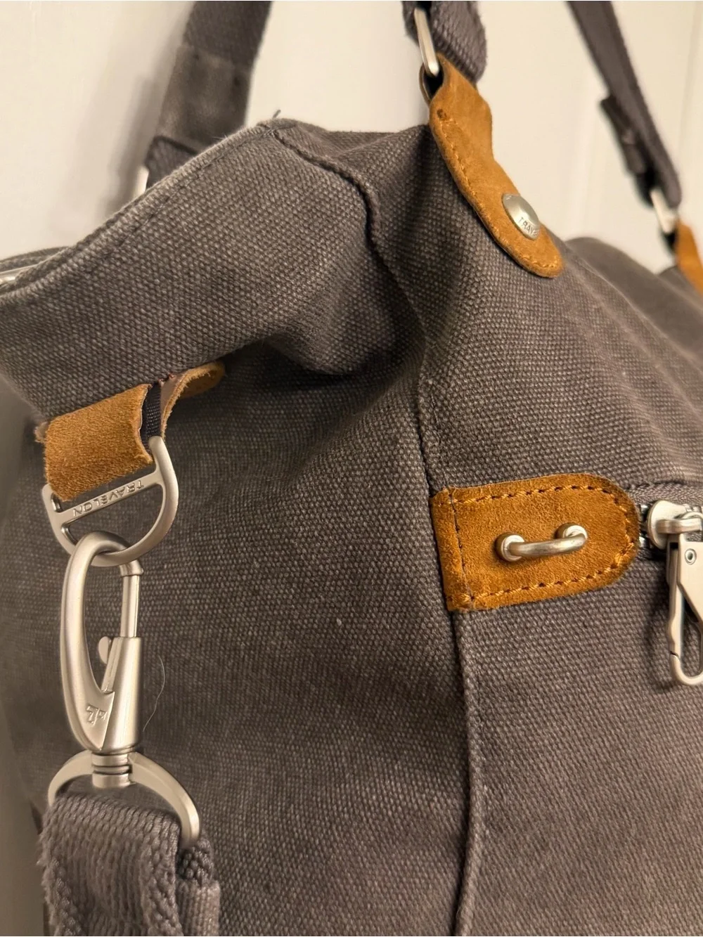 Travelon Pewter Canvas Tote with Leather Trim